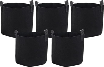 Sunnydaze 5-Pack of 5-Gallon Garden Grow Bags for Vegetables - Black 300 GSM Non-Woven Polypropylene Felt Fabric Flower Pots and Planters with Handles - Gardening Containers