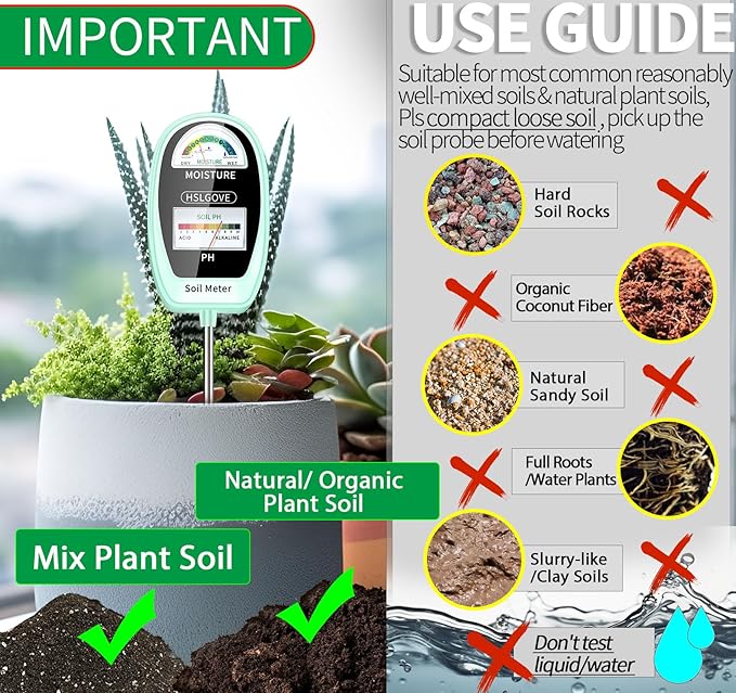 HSLGOVE Soil Test Kit, 2-in-1 Soil Moisture Meter/Soil PH Meter, Dual Screen Soil Tester, Soil Moisture Meter for Plants Watering/Gardening for Lawn,Farm Indoor&Outdoor Use-Bluegreen