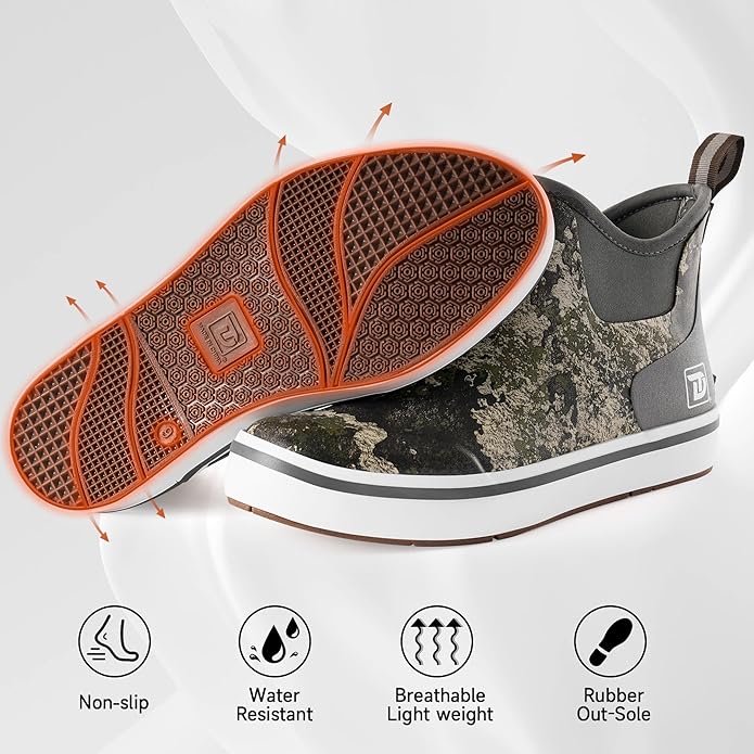 Trudave Mens Deck Boots, Waterproof Rubber Fishing Rain Boots, Anti-slip Short Ankle Shoes for Outdoor Fishing, Boating, Size 5-14