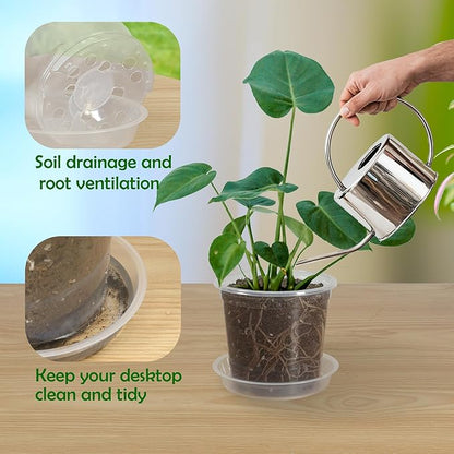 30 Pack 5/6/7 Inch Clear Nursery Pots with Drainage and 30 Pack Plant Saucers, Plant Pots for Plants Transparent Potting Containers for Plants Seeding Starter Pot (Clear, 5/6/7 Inch)
