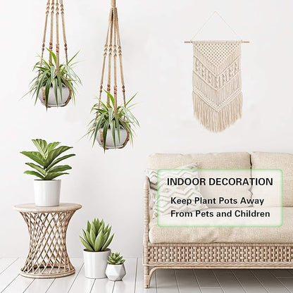 Augshy 2 Pcs Plant Hangers Hanging Plant Holder for Indoor Outdoor Decor Macrame Hanging Planter Basket with 4 Hooks(35 Inch)