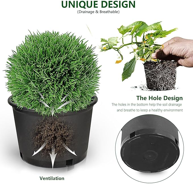 10-Pack 1.2 Gallon Round Planter Nursery Pots, Flower Plant Container Injection Molded Plastic Nursery Pots Gardening Pot for Indoor Outdoor Vegetables, Succulents, Black