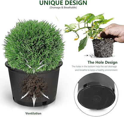 10-Pack 1.2 Gallon Round Planter Nursery Pots, Flower Plant Container Injection Molded Plastic Nursery Pots Gardening Pot for Indoor Outdoor Vegetables, Succulents, Black