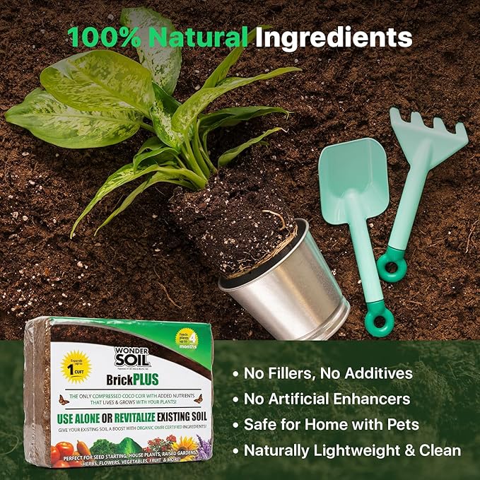 WONDER SOIL | (30 Quarts) The Only Ready to Plant Compressed Coco Coir Fully Loaded with Nutrients | 3-Pack Organic Coco Coir Brick | 3 Bricks Expands to 30 Quarts | Incl Worm Castings & Nutrients