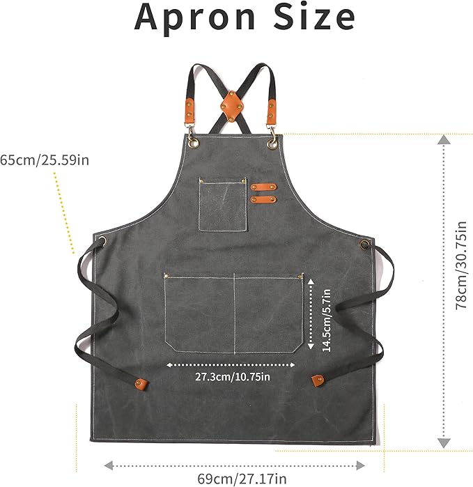 Tosewever 2 Pack Canvas Cross Back Chef Apron for Men Women with Pockets, Cotton Tool Aprons for Cooking Kitchen BBQ Artist