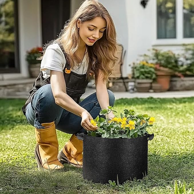 T4U Fabric Plant Grow Bags with Handle 7 Gallon Pack of 5, Heavy Duty Nonwoven Smart Garden Pot Thickened Aeration Nursery Container Black for Outdoor Potato, Tomato, Chili, Carrot and Vegetables