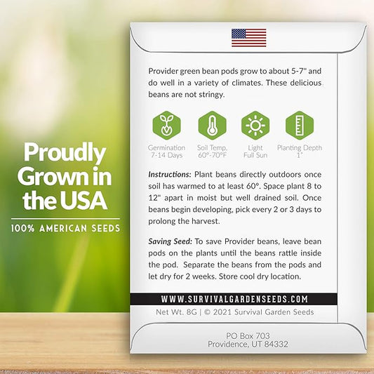 Survival Garden Seeds - Provider Bush Bean Seed for Planting - 2 Packs with Instructions to Plant and Grow Stringless Green Beans in Your Home Vegetable Garden - Non-GMO Heirloom Variety
