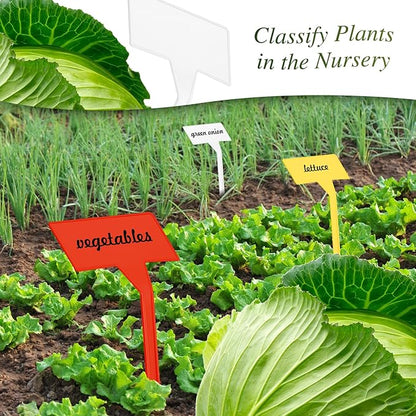 Marsui 202 Pcs Large Plant Labels Kit, Include 100 Outdoor Plastic Plant T Type Tags Waterproof Reusable Plant Markers Stakes, 100 PET Films and 2 Marker Pens for Herbs Pot (Multicolor,11.8 Inch)