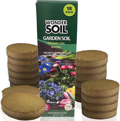 Wonder Soil | 18 Wafers | 1 Wafer Fills an 8" Pot | Ready to Plant Organic Potting Soil Loaded with Nutrients | 18 Wafers Expand to 9 Quarts of Indoor Outdoor Soil | Incl Worm Castings, Perlite
