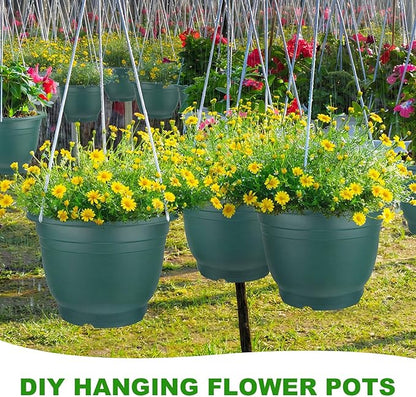 12 Pcs 12'' Plastic Plant Pots Round Planter Pots with Saucer Tray Seedling Pot Hole Seed Resin Plant Pot Starting Nursery Flower Container with Pallet for Garden Outdoor Indoor (Green)