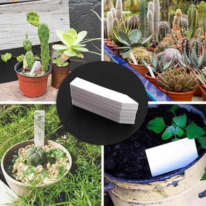 Quluxe 100 Pcs 4 Inch White Plant Markers Plastic Plant Name Tags Seedling Garden Labels Marker for Gardener