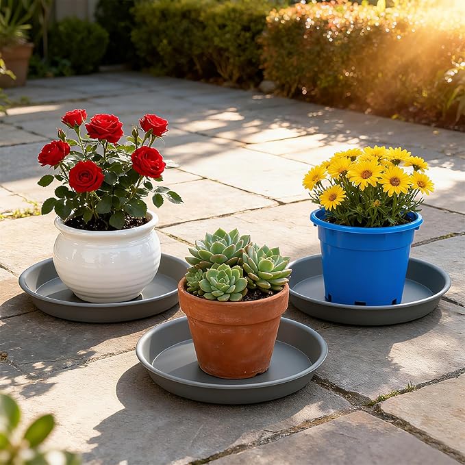 TITE Plant Saucer Heavy Large Planter Durable Thicker Plastic Plant Trays for Indoors and Outdoor,Plant Saucer Drip Trays (Grey, 12 inch)