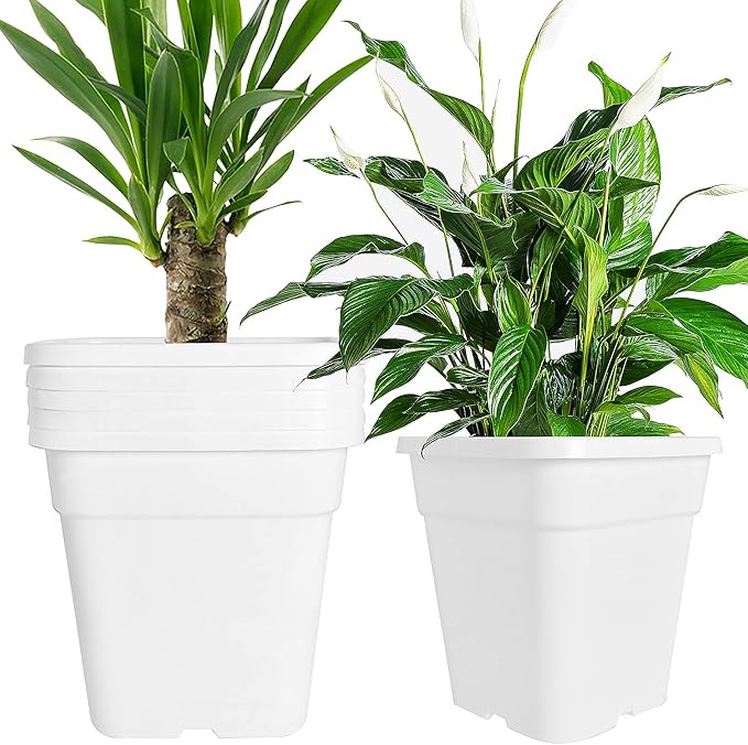 Square Planter Nursery Pots 9.77 Gallon Pots for Plants, Injection Molded Plastic Nursery Pots, Plant Container White 9.77 Gal 5-Pack
