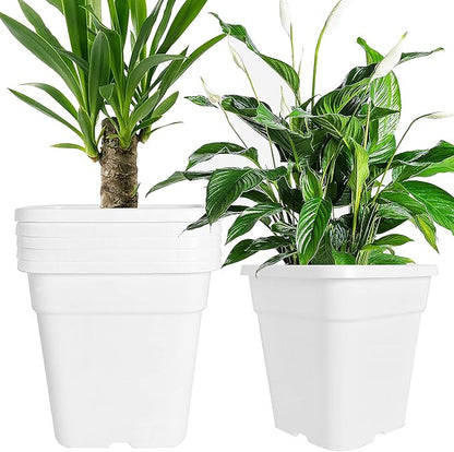 Square Planter Nursery Pots 9.77 Gallon Pots for Plants, Injection Molded Plastic Nursery Pots, Plant Container White 9.77 Gal 5-Pack