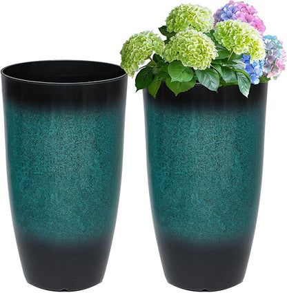 24" Tall Planters Set of 2, High-Density PP Ceramic-Look Outdoor Pots for Plants, Versatile Indoor/Outdoor Flower Pots w/Drainage Hole for Patio Garden Porch & Living Room Decor, Ideal Gift