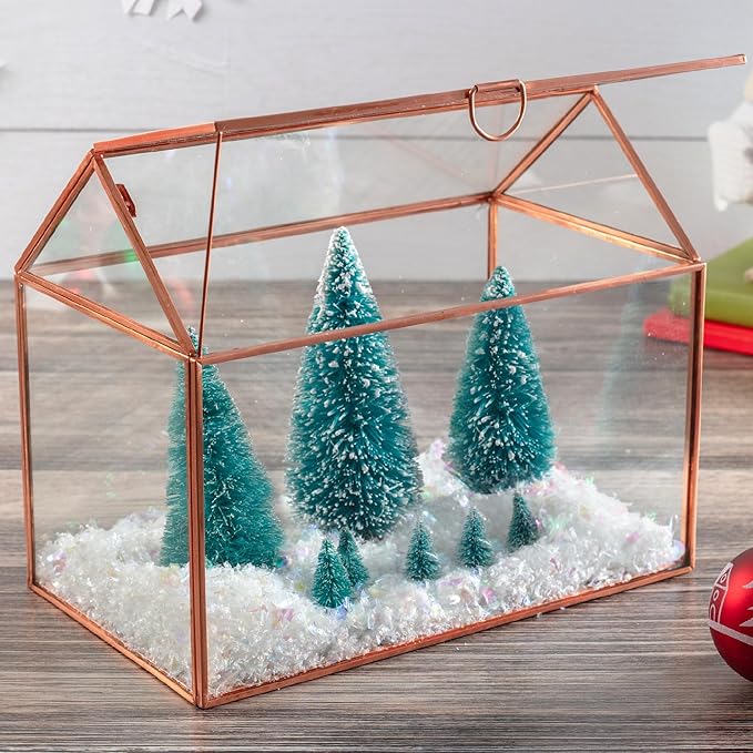 D'Eco Glass House Centerpiece (10x6x8)- Tabletop Planter Terrarium - Valentine's Day Home Decor & Wedding Letterbox - Fill with Succulents, Moss, Roses & Chocolates - Valentines Gift for Plant Lovers