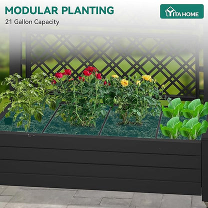 YITAHOME 43.3x17.7x61 in Planter Trellis Box with Wheels & Drain Plug, Outdoor Resin Raised Garden Bed for Climbing Plants, Large Weather-Resistant Design, Black