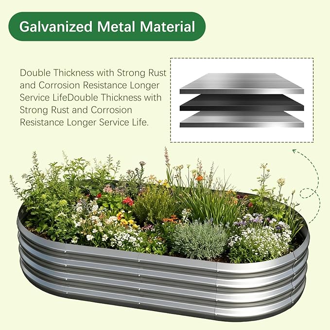 Galvanized Garden Bed kit for Vegetables/Herbs/Flowers (6X3X1)