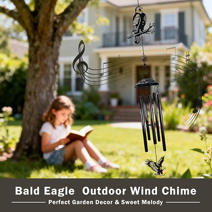 Patriotic Wind Chimes Outdoor Decor - 40" Bald Eagle Large Wind Chimes for Outside Deep Tone,Memorial Windchimes for Backyard Balcony Porch Home Decor,Best Gifts for Women/Men Friend Birthday Holiday