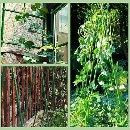 BOTINDO Garden Stakes 57 Inches Sturdy Green Plant Sticks 25 Pack, Metal Tomato Stakes Support, Yard Plant Support Cage for Potted Plants, Tomatoes, Trees, Cucumber, Fences, Beans (57 inch)