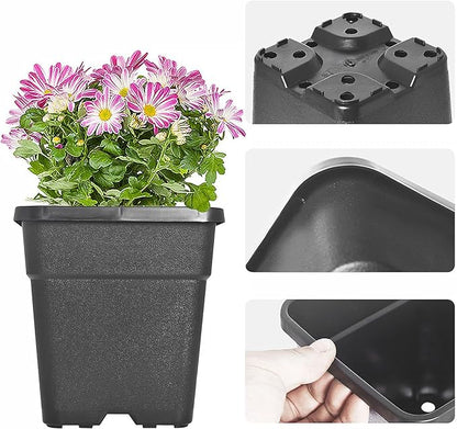 10 Pack Square Planter Nursery Pots 0.63 Gallon Pot for Plants, Square Black Grower Pot with Drainage Hole for Nursery Garden, Bulk Planter Flower Pots