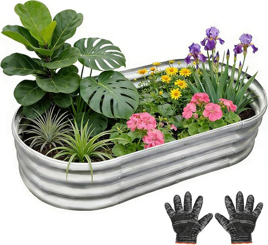 Garden Galvanized Raised Garden Bed Kit - Metal Planter Boxes for Vegetables/Herbs/Flowers, Heavy-Duty Steel Outdoor Garden Box with Reinforced Edges