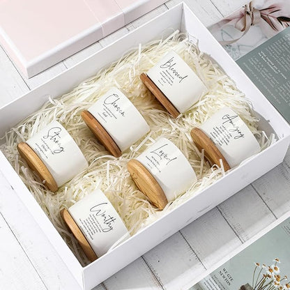 Sieral 6pcs Bible Verse Succulent Pots 3 x 3 x 2 Inch Mini Ceramic Succulent Planters with Bamboo Tray Small Plant Pots Christian Gift for Church Women Men Pastor, Plants Not Included (Bright)