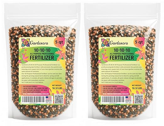 Professional 10-10-10 All-Purpose Soil Fertilizer by Gardenera - Ideal for Flowers, Plants, Vegetables, Fruit Trees and Lawns - 10 Quarts