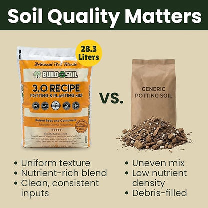 BuildASoil Potting Soil Recipe 3.0 - Organic Living Potting Soil Mix for Indoor and Outdoor Plants, Water-Only Formula, Well-Draining Indoor Garden Dirt for Full Growth Cycle - 35 lbs