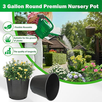 10pcs Short 3 Gallon Pots for Plants, Sturdy Plastic Planter Pots with Drainage Holes, Large Plastic Planters, Garden Planter Pots for Seedlings, Succulents