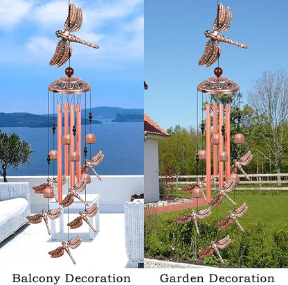Red Copper Dragonfly Wind Chimes - Garden, Home & Patio, Balconies, Room, Indoor, Outdoor Decoration, Dragonfly Decor, Outdoor Dragonflies Wind Catcher, Memorial Wind Bells Gifts for Mom & Women