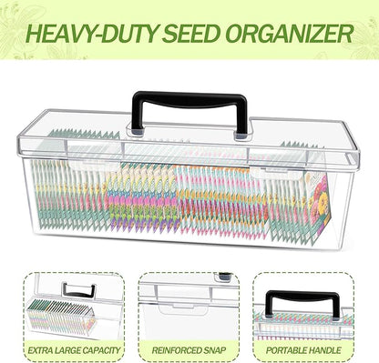 GRETJOB Seed Organizer Storage Box - 2 Pack Clear Plastic Seed Packet Keeper with Secure Lids (14x4.2x4.7in + 11.8x3.7x3.7in)