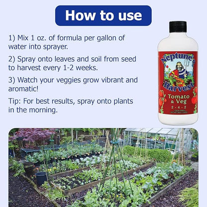 Neptune’s Harvest Organic Tomato & Vegetable Plant Fertilizer (2-4-2) - 36oz Bottle - Liquid Plant Food w/Fresh Fish, Seaweed, Molasses, Yucca Extract, & Humic Acids - for Vegetable Garden