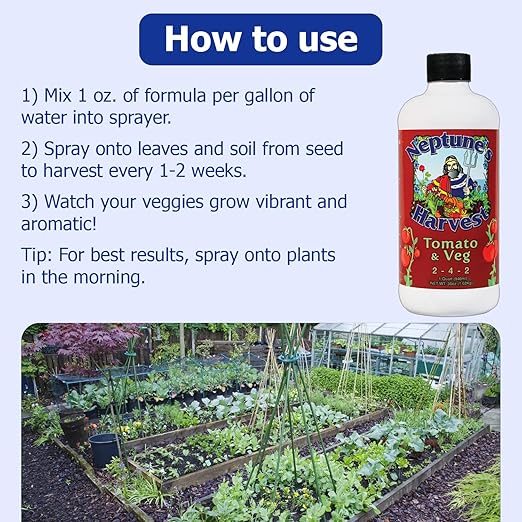 Neptune’s Harvest Organic Tomato & Vegetable Plant Fertilizer (2-4-2) - 36oz Bottle (Pack of 2) - Liquid Plant Food w/Fresh Fish, Seaweed, Molasses, Yucca Extract, & Humic Acids - for Vegetable Garden