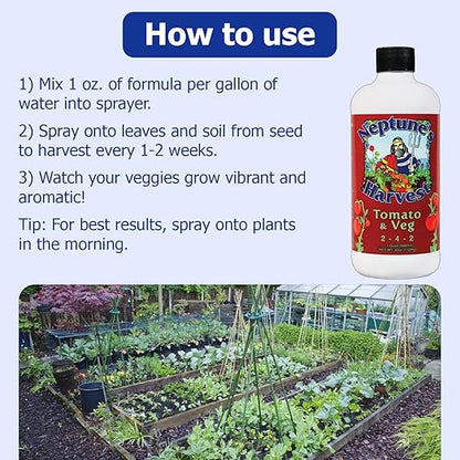 Neptune’s Harvest Organic Tomato & Vegetable Plant Fertilizer (2-4-2) - 36oz Bottle (Pack of 2) - Liquid Plant Food w/Fresh Fish, Seaweed, Molasses, Yucca Extract, & Humic Acids - for Vegetable Garden