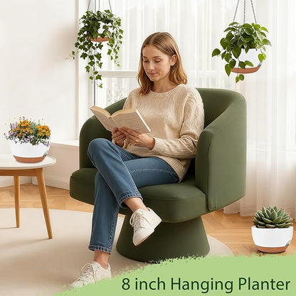 Set of 2-8 Inch Self Watering Hanging Planters for Indoor Outdoor，Hanging Plant Pots with Drainage & Removable Tray, Hanging Pots Holder for Ivy, Pothos, Ferns, Balcony & Patio, White Brown