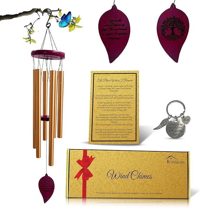 Memorial Wind Chimes for Loss of Loved One - 36" Tree of Life, Deep Toned Sympathy Windchimes Outdoors, Porch Decor, Double-Sided Engraved, Bereavement Gifts for Loss of Father, Mother - Gold