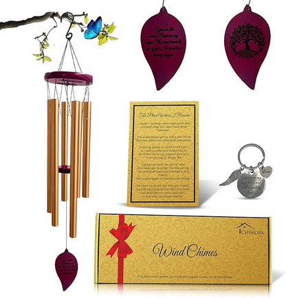 Memorial Wind Chimes for Loss of Loved One - 36" Tree of Life, Deep Toned Sympathy Windchimes Outdoors, Porch Decor, Double-Sided Engraved, Bereavement Gifts for Loss of Father, Mother - Gold