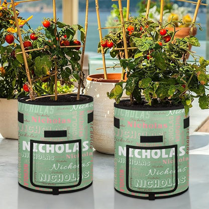 Custom Name Grow Bags 7 Gallon Personalized Breathable Potato Growing Bag with Flap Harvest Window and Handles Garden Planting Bag for Tomato Vegetable Fruits 2 Pack Light Green