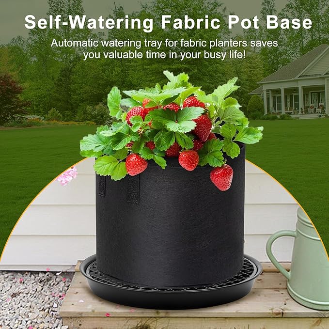 4 Pack Plant Saucer 14 inch, Self Watering Fabric Pot Base, Auto Pots Fit for 5 Gallon Grow Bags, Plant Saucers Flower Pot Tray , Auto Watering Plant Saucer for Fabric Planters 3 Year Warranty