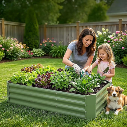 INNO STAGE Galvanized Raised Garden Bed Kit, 4x2x1FT Metal Raised Garden Beds for Vegetables, Rust-Resistant & Easy Assembly, Outdoor Raised Beds for Gardening, Flowers, Herbs (Green)