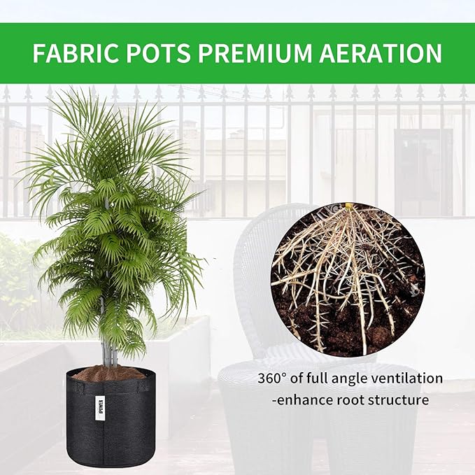 iPower 5-Pack 3-Gallon Grow Bags Fabric Pots Non-Woven Plant Container with Handles Self-Adhesion Sides for Easy Transplanting Tomato, Vegetable, Flower, 3 Gallon, in Nursery Garden