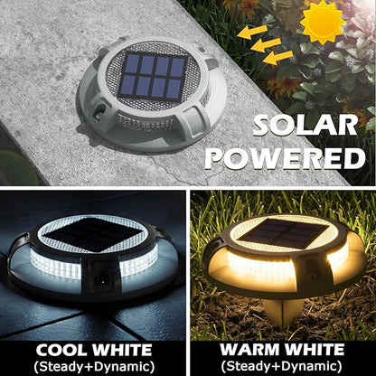 SIEDiNLAR Solar Driveway Lights Outdoor 4 Modes 40 LEDs Deck Driveway Markers Marine Dock Light Waterproof for Walkway Ground Pathway Step Garden Yard, White/Warm Dynamic Lighting (16 Pack)