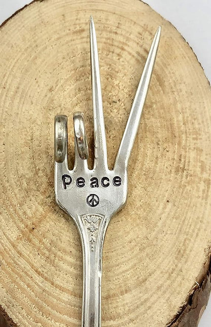 Plant Marker, Peace Sign Fork, Container Indoor Garden, Recycled Fork Stamped