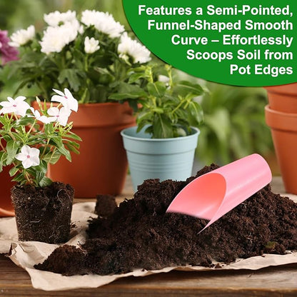 3-Pack Bonsai Soil Scoops, Plastic Garden Soil Scoops Bucket Shovel Potting Scoopers for Transplanting/Flower Planting/Plant Succulent, Colorful Small Gardening Tools [Pink]