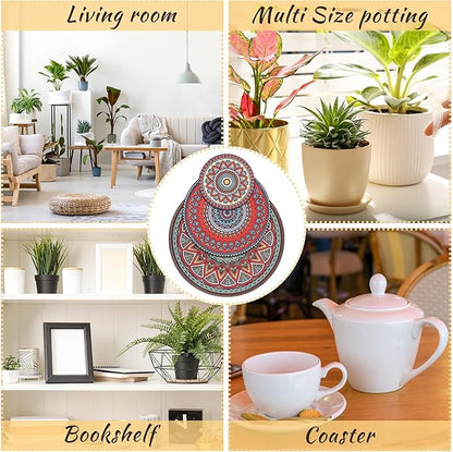 Nuanchu 6 Pcs Boho Plant Pot Mat 3 Sizes Absorbent Non Slip Pots Pad Round Plant Coaster Mat Gardening Indoor Outdoor Flower Plant Protect Mat