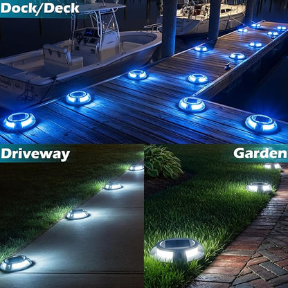 SIEDiNLAR Solar Driveway Lights Outdoor 4 Modes 40 LEDs Marine Dock Light Deck Driveway Markers Waterproof for Garden Step Ground Walkway Pathway Yard, Blue/White Dynamic Lighting (1 Pack)