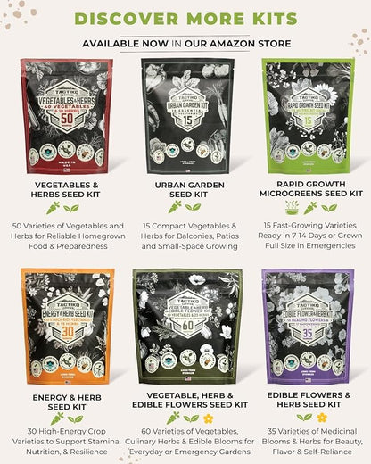 Tactiko Survival 40 Medicinal & Tea Herb Seeds Variety Pack, Indoor & Outdoor Herbal Garden Kit, USA Grown Heirloom Non-GMO, Herbal Seeds for Teas, Resealable Mylar Bag for Long-Term Storage