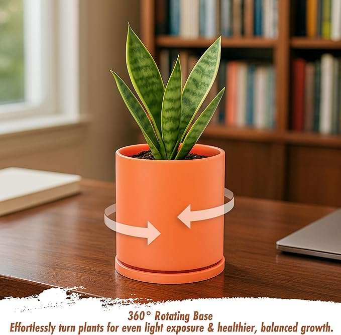 D'vine Dev Double-Layer Planter Set – Rotating Plastic Cachepot with Clear Inner Liner for Root Health, Perfect for Indoor Plants, 4.5", Pumpkin, 73-U-E-1