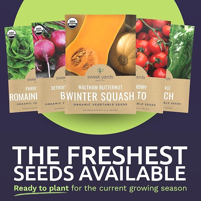 Organic Heirloom Garden Seeds Variety Pack - 10 Individual Packs - 2026 Season - Cherry Tomatoes, Spinach, Squash, Watermelon and More! for Indoor & Outdoor Planting (Non-GMO, Certified Organic)